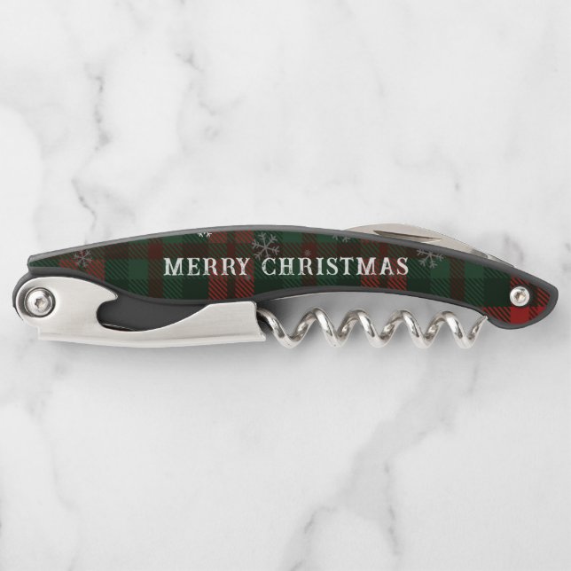 Tire-bouchon Snowflakes Plaid Joyeux Noël Vert Rustique (Devant)