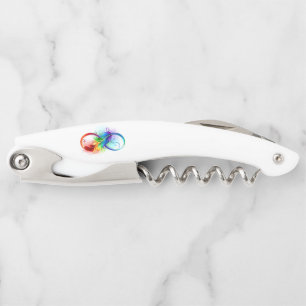 Tire-bouchon Symbole d'infini avec plume arc-en-ciel
