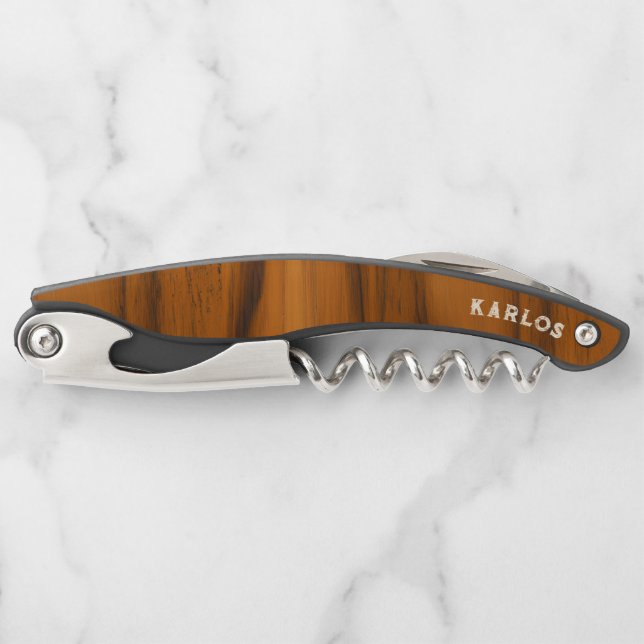 Tire-bouchon Texture en bois d'acajou Brown Nom personnalisé (Devant)