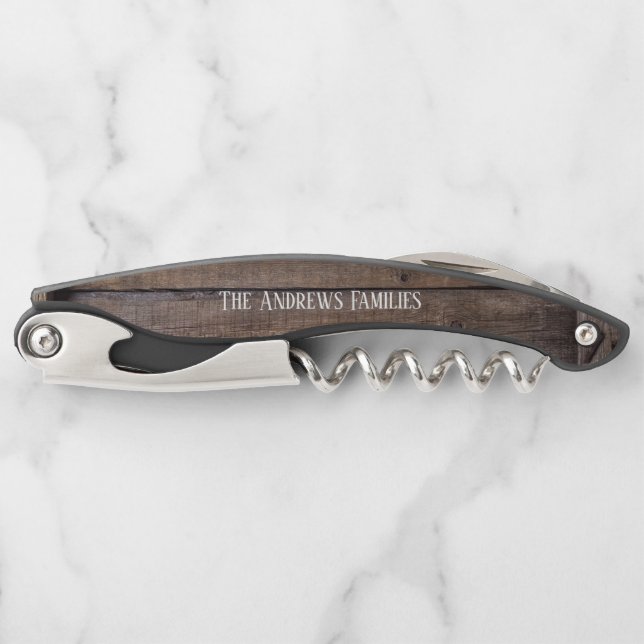Tire-bouchon Tournevis Monogramme Personnalisé En Bois Rustique (Devant)