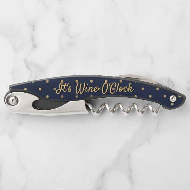 Tire-bouchon Vin amusant O'Clock Blue Gold Polka Dot Citation (Devant)