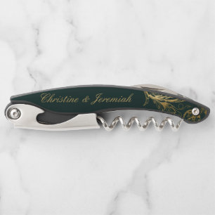 Tire-bouchon Vintage Vert or Floral Damask Script Mariage
