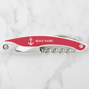 Tire-bouchon Votre nom de bateau Ancre classique en rouge