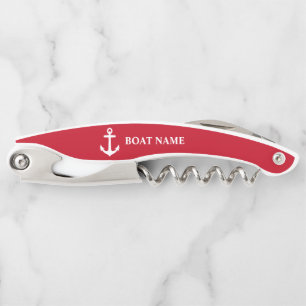 Tire-bouchon Votre nom de bateau Ancre en rouge