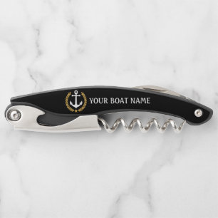 Tire-bouchon Votre nom de bateau Ancre Gold Style Laurel Black