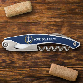 Tire-bouchon Votre nom de bateau Ancre Gold Style Laurel Blue
