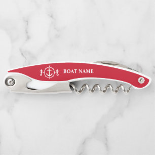Tire-bouchon Votre nom de bateau Ancre hippique en rouge