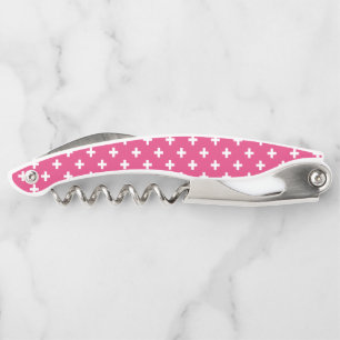 Tire-bouchon White polka crosses on fuchsia