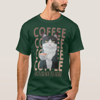 Tired Cat Drink Kaffee 1. Klasse Lehrer T-Shirt