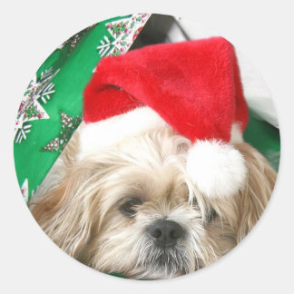Tired Christmas Shih Tzu Runder Aufkleber