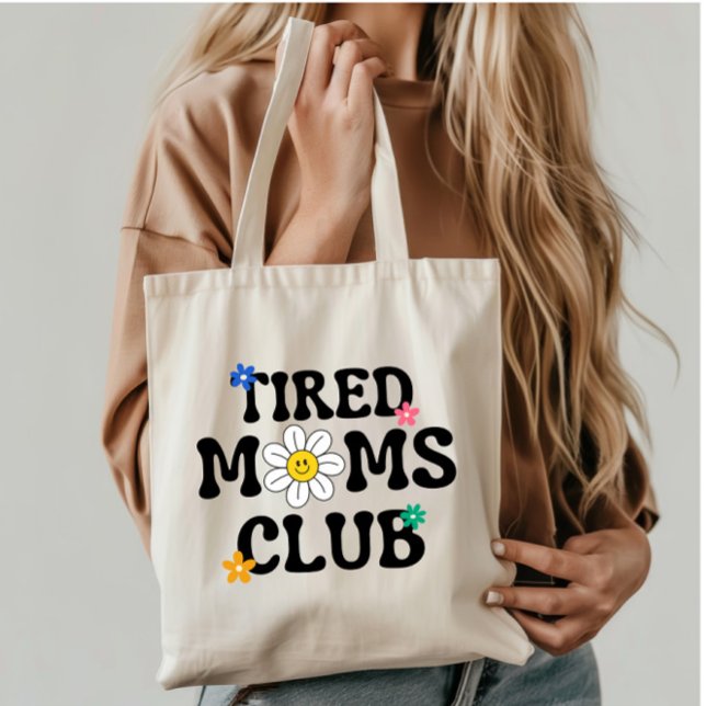 Tired Mama Club Retro Daisy Funny Tragetasche (Von Creator hochgeladen)