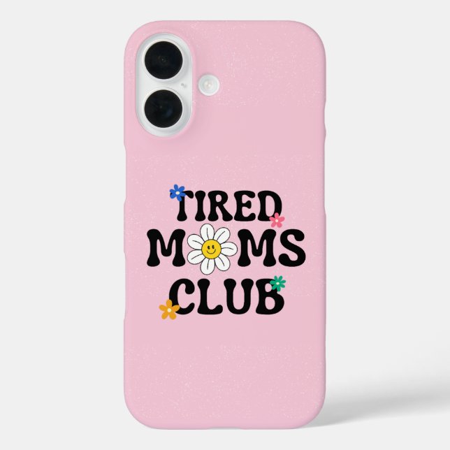 Tired Mama Club Retro Daisy Pink iPhone 16 Hülle (Rückseite)