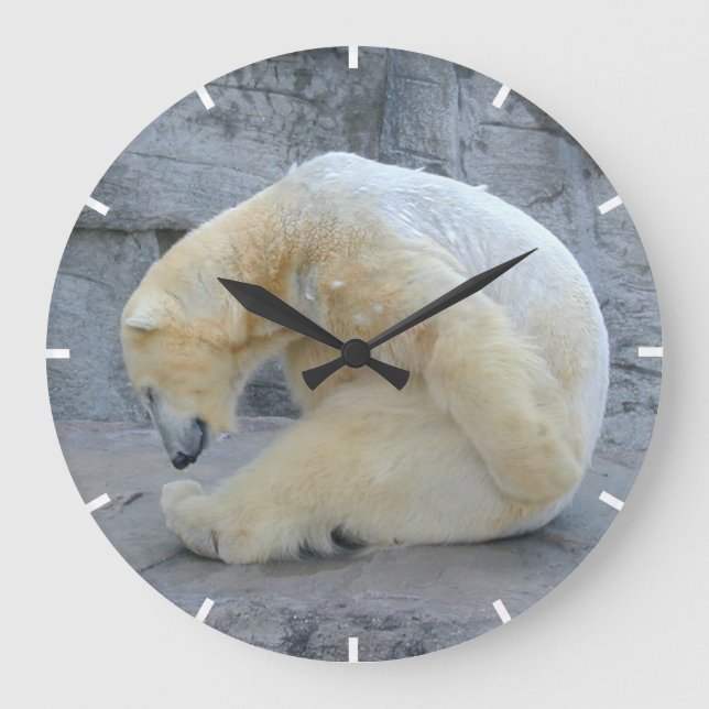Tired Polar Bear Große Wanduhr (Vorderseite)