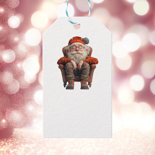 Tired Santa 2 White Gift Tag Geschenkanhänger (Von Creator hochgeladen)