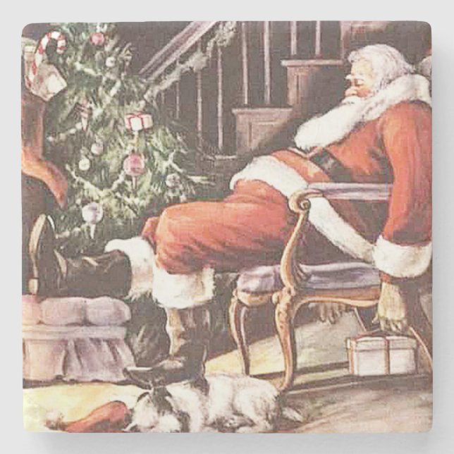 Tired Santa Claus Weihnachten Steinuntersetzer (Vorderseite)