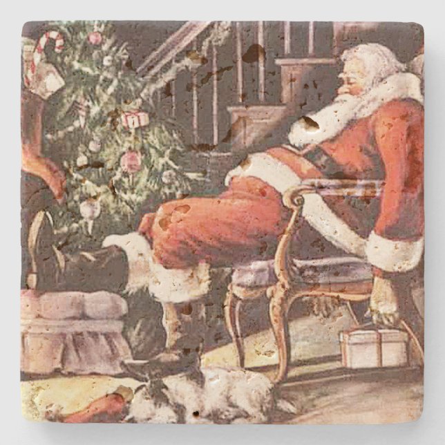 Tired Santa Claus Weihnachten Steinuntersetzer (Vorderseite)