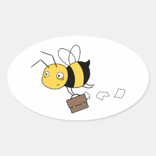 Tired Stressed Bee Holding Briefcase Ovaler Aufkleber