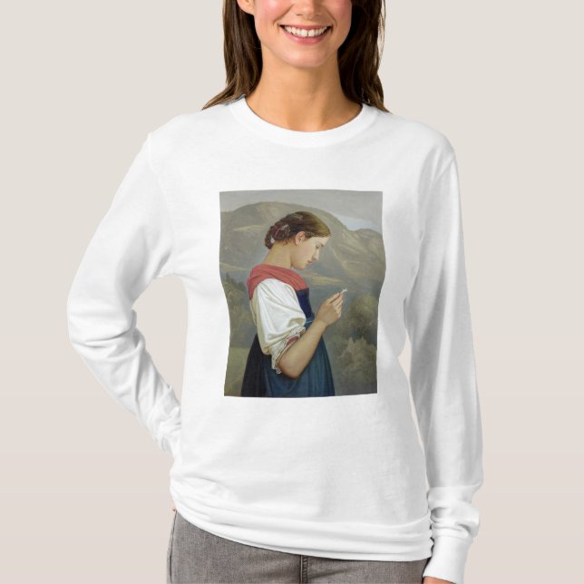 Tiroler Mädchen, das ein Kruzifix, 1865 erwägt T-Shirt (Vorderseite)