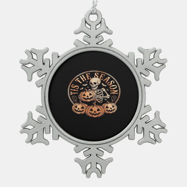 Tis Season Snowmobile Red Plaid Schneeflocken Zinn-Ornament (Vorderseite)