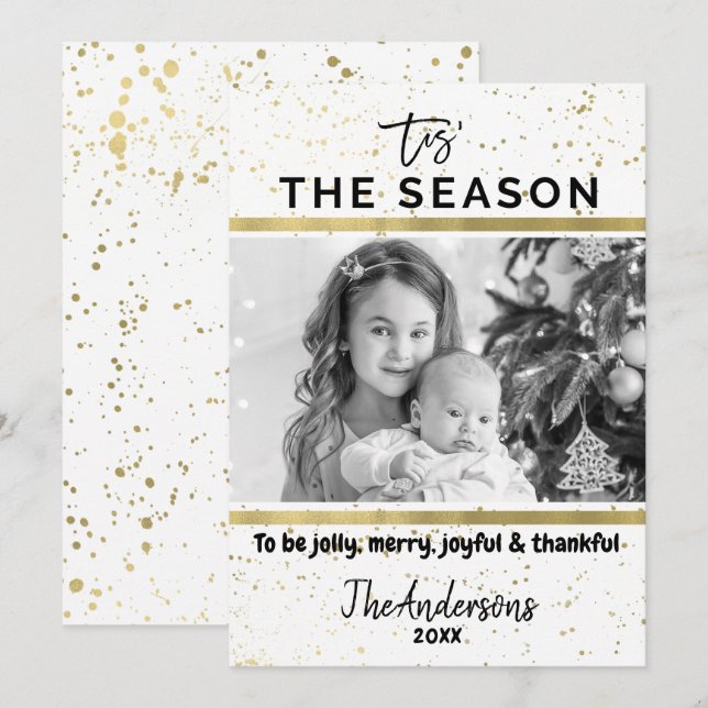 TIS THE SAASON Gold Spritzer Modernes Foto Einladung (Vorne/Hinten)