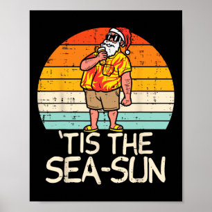 Tis The Sea Sonne Santa Sonnenuntergang Retro Weih Poster
