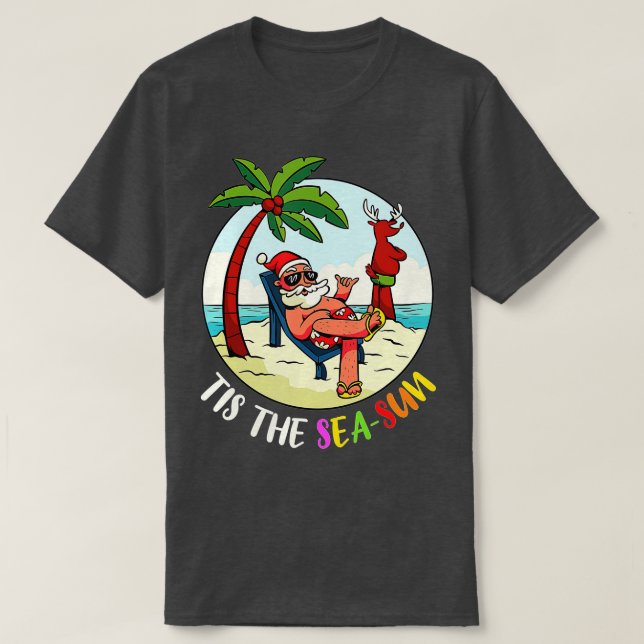 Tis The Sea-Sun Funny Santa Beach Summer Christmas T-Shirt (Design vorne)