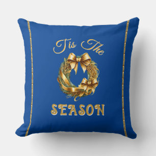 "Tis The Season" Blau Goldener Kranz Kissen