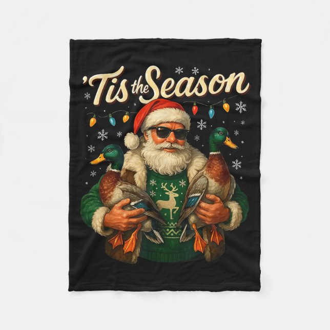 Tis The Season Cool Santa Duck Christmas Design  Fleecedecke (Vorderseite)