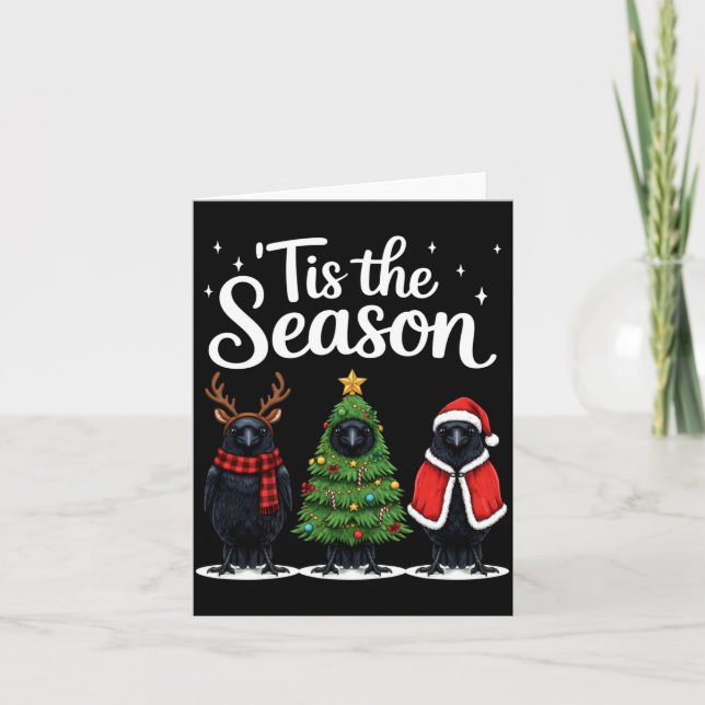 Tis The Season Crow Christmas Santa Bird Long Slee Karte (Vorderseite)