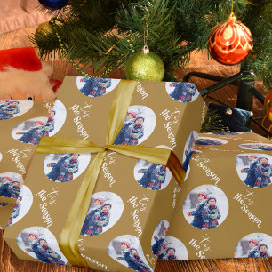 Tis the Season Elegante Typografie Runde Foto Gold Geschenkpapier