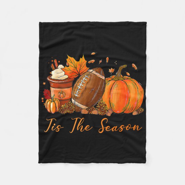Tis The Season Fall Autumn Football Pumpkin Coffee Fleecedecke (Vorderseite)