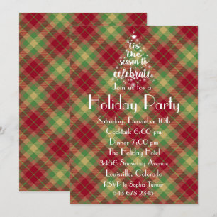 'Tis the Season Green Plaid Fête Invitation
