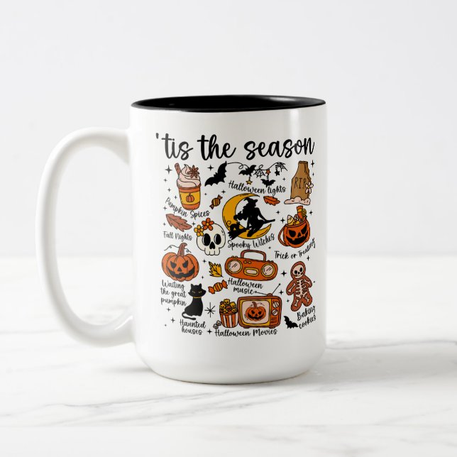 Tis the Season Halloween Doodles – Cute Spooky  Zweifarbige Tasse (Links)