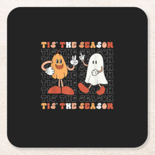 Tis The Season Kürbis Boo 70er Halloween Kostüm Rechteckiger Pappuntersetzer