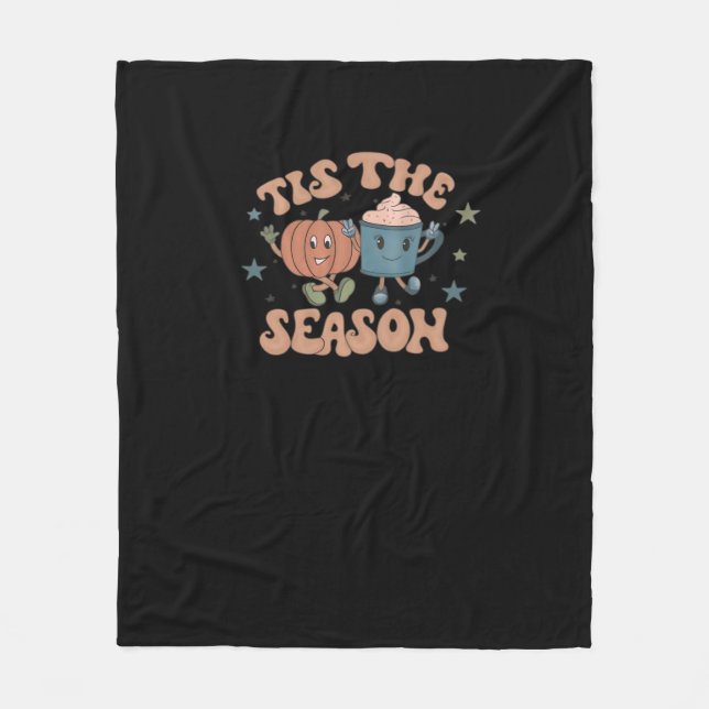 Tis The Season Pumpkin Fall Coffee Retro Fleecedecke (Vorderseite)