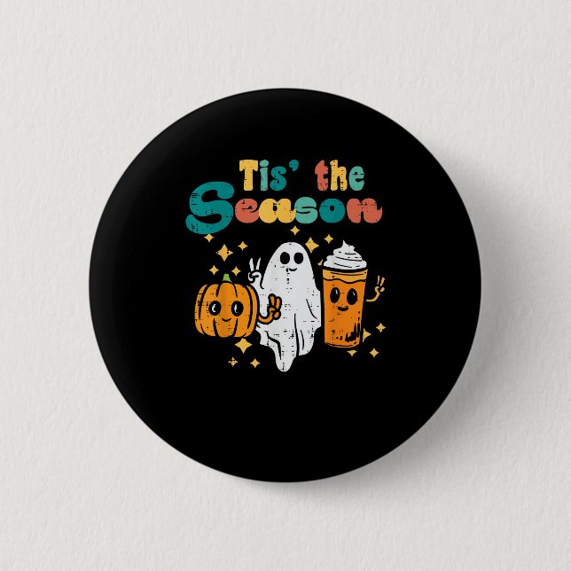 Tis The Season Pumpkin Latte Retro Halloween Fall Button (Vorderseite)
