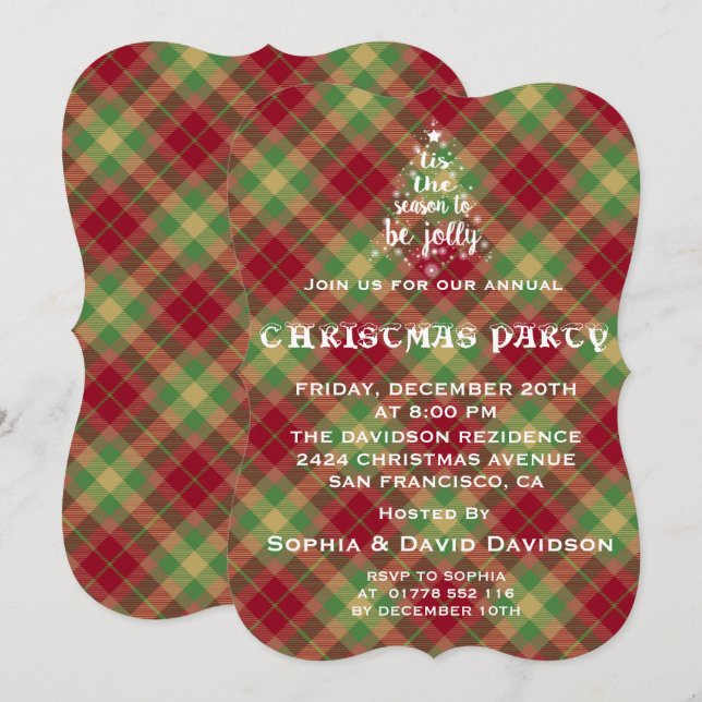 'Tis the Season Red Plaid Noël Invitation (Devant / Derrière)