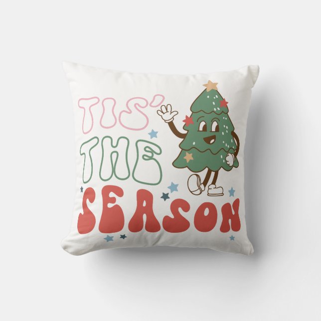 Tis The Season Retro Christmas Kissen (Vorderseite)