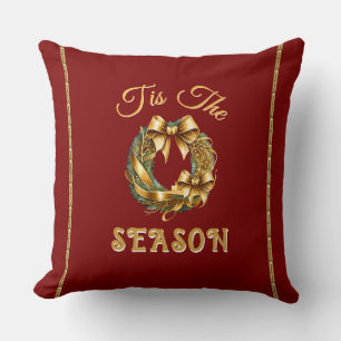 "Tis The Season" Rot Gold Kranz Kissen