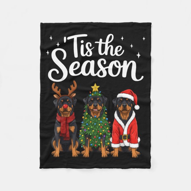 Tis The Season Rottweiler Christmas Santa Rottie D Fleecedecke (Vorderseite)