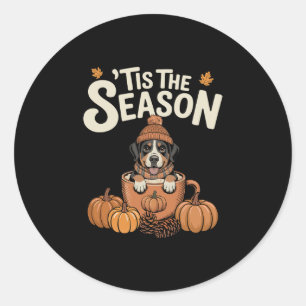 Tis The Season Swissy Dog Fall Kaffee Herbst Kürbi Runder Aufkleber