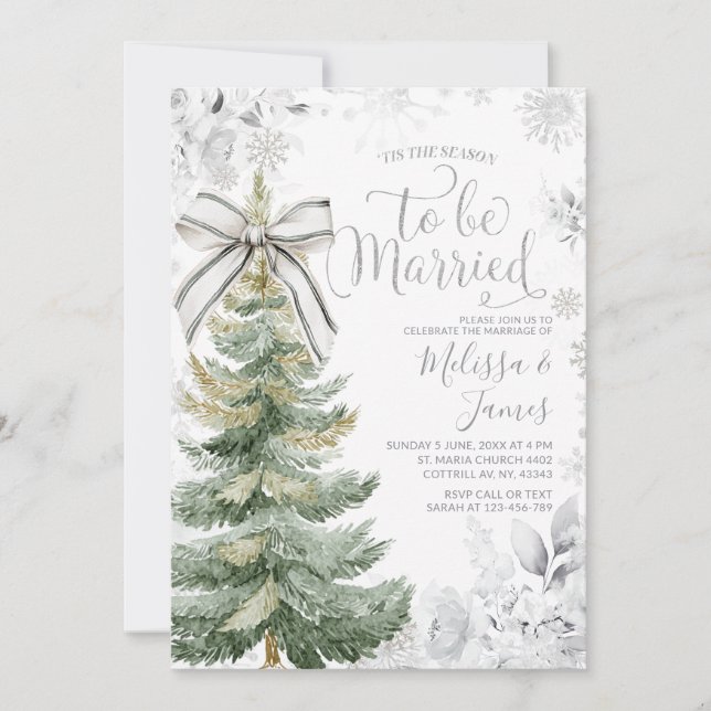 Tis the Season to be Married Silver Winter Wedding Einladung (Vorderseite)