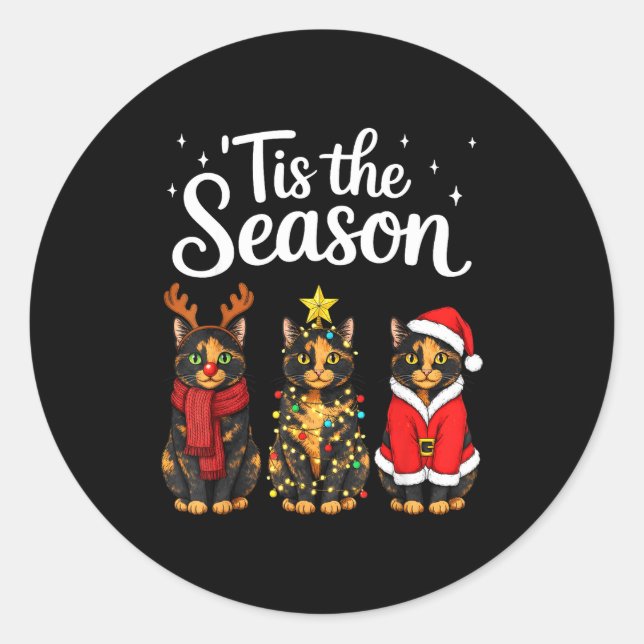 Tis The Season Tortoiseshell Cat Christmas Santa  Runder Aufkleber (Vorderseite)