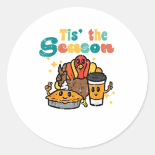 Tis The Season Truthahn Kaffee Retro Thanksgiving Runder Aufkleber