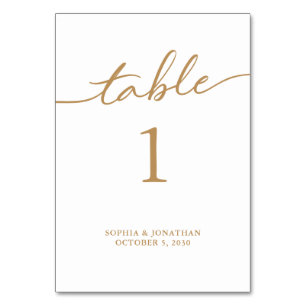 Tisch 1 Gold Kalligrafie Personalisierte Hochzeit Tischnummer