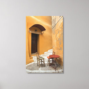 Tisch auf dem Bürgersteig, Chania, Kreta, Griechen Leinwanddruck