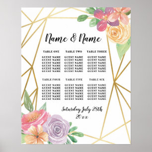 Tisch Hochzeitsflorenposter Sitzplatine Gold Rahme Poster