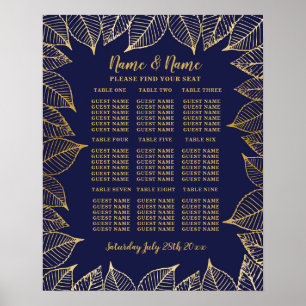 Tisch-Hochzeitsplakat Sitzordnung Gold 9 Sitzplan Poster