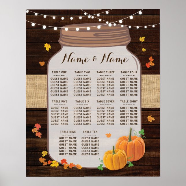 Tisch Hochzeitspumpen Fall Wood Poster Sitzplatz (Vorne)