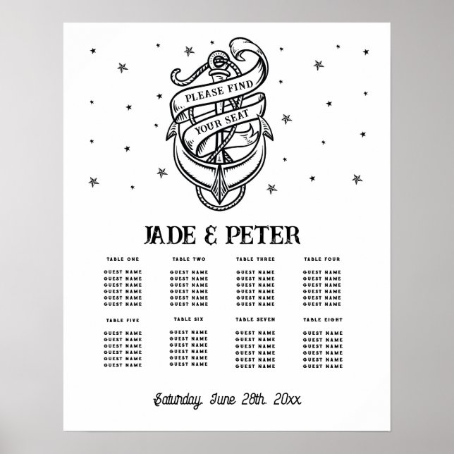 Tisch Hochzeitssitze 8 Traditioneller Tattoo Anker Poster (Vorne)